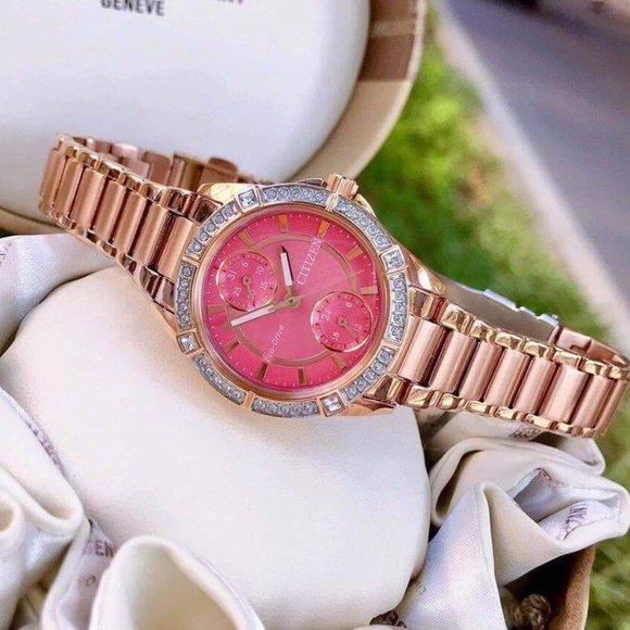 Citizen Pink Crystal Gold-Tone Watch! New!
